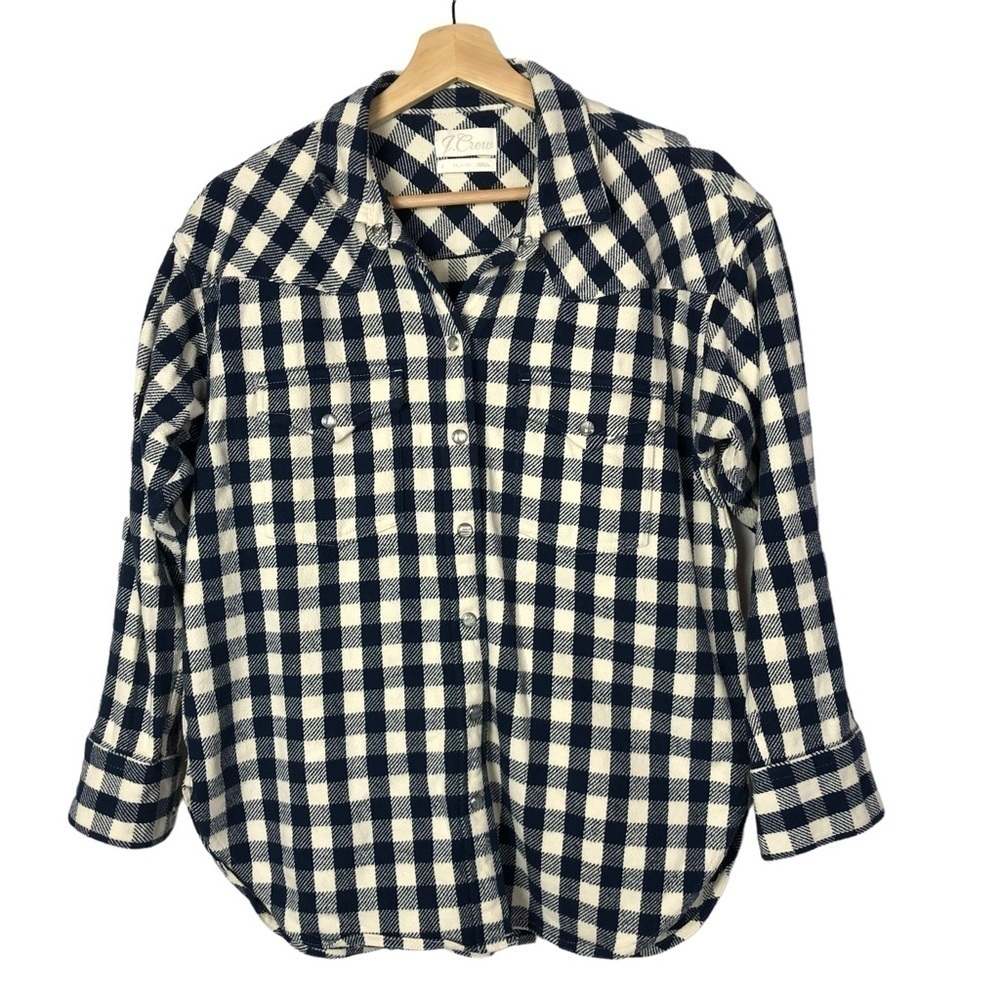 J. Crew Relaxed Fit Shirt Jacket Dark Blue Buffalo Plaid 2‎